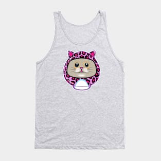 Cute Kitty Pink Leopard Print Daruma Doll Tank Top